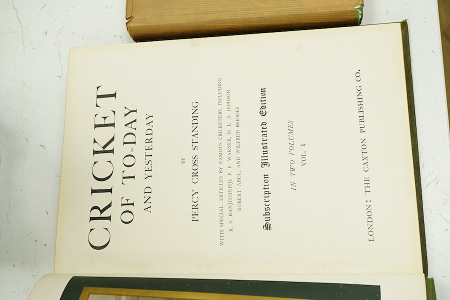 Standing, Percy Cross - Cricket of To-day and Yesterday, vol. 1 only (of 2), The Caxton Publishing Company, 1902; Bedser, Alec and Eric - Our Cricket Story, signed by the authors, Evans Brothers Limited, 1946, together w